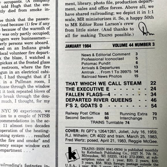 Trains Magazine of Railroading u January 1984 Fallen Flags The Executive E Vinta - Picture 3 of 6